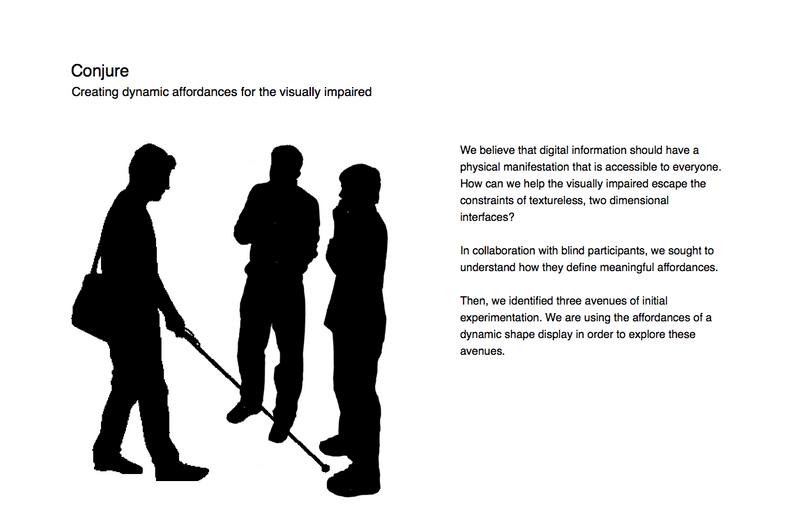 Slide from member's week with project overview: creating dynamic affordances for the visually impaired