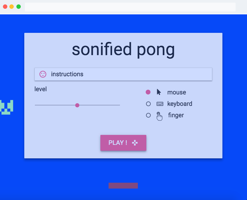 The pong game user interface